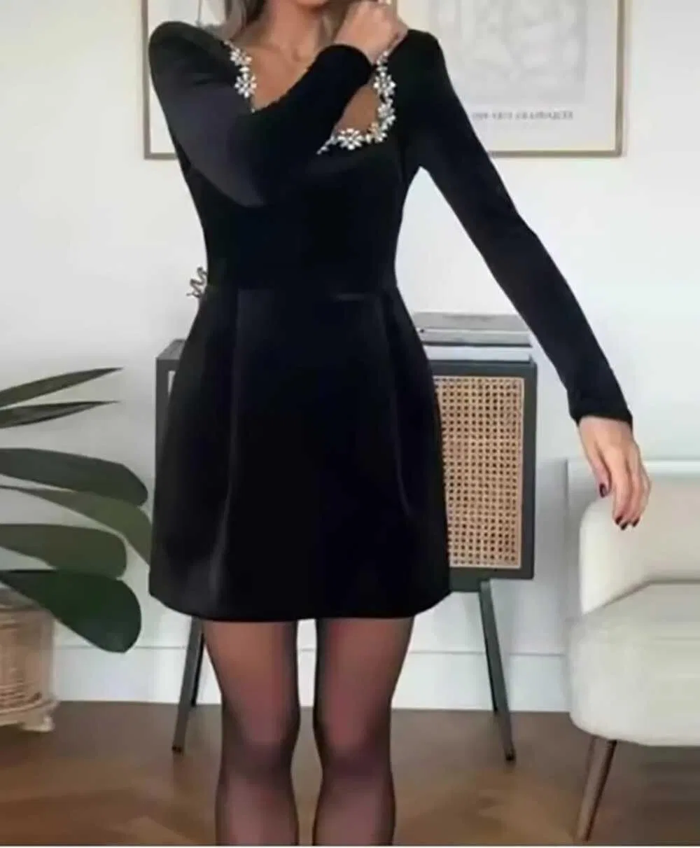 Женское вечернее мини-платье с бисером A-line YHW39, Blush Pink — фото 3