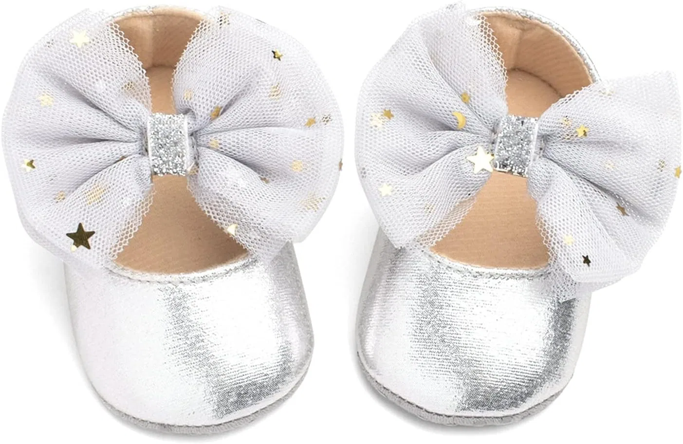 Детские туфли для девочек с бантом, модель Princess, бренд, Silver — фото 2