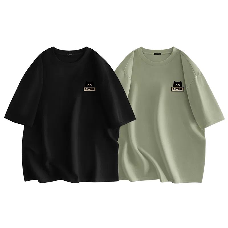 Детский комплект футболок Dazed Cat Chest Logo MINISO, Черный + Пальмово-Зеленый