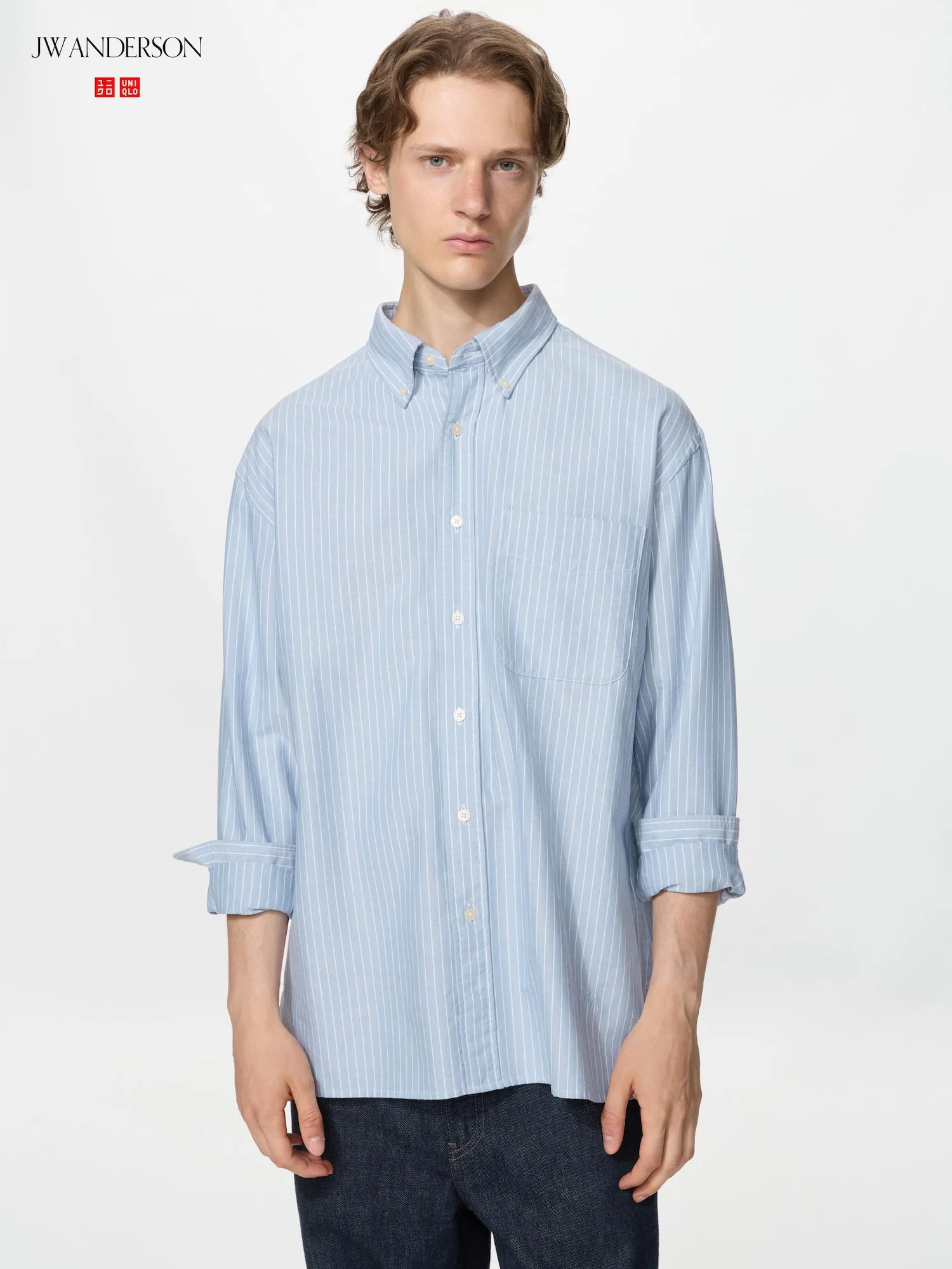 Оксфордская рубашка оверсайз в полоску Uniqlo x JW Anderson, 63 синий