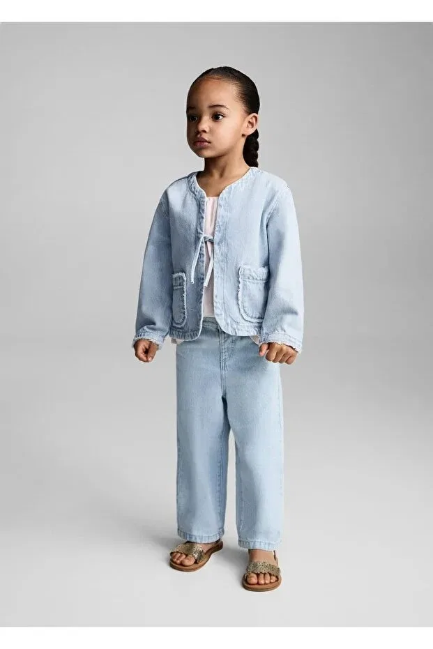 Детское пальто для девочек джинсовое Mango Baby, Light Blue — фото 2