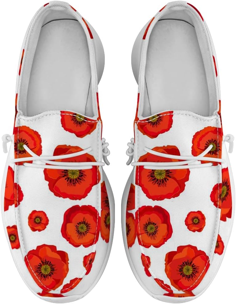 

Женские лоферы Poppy с цветочным принтом, слипоны, кроссовки для прогулок, подарок для женщин и мужчин Quorax, белый/красный