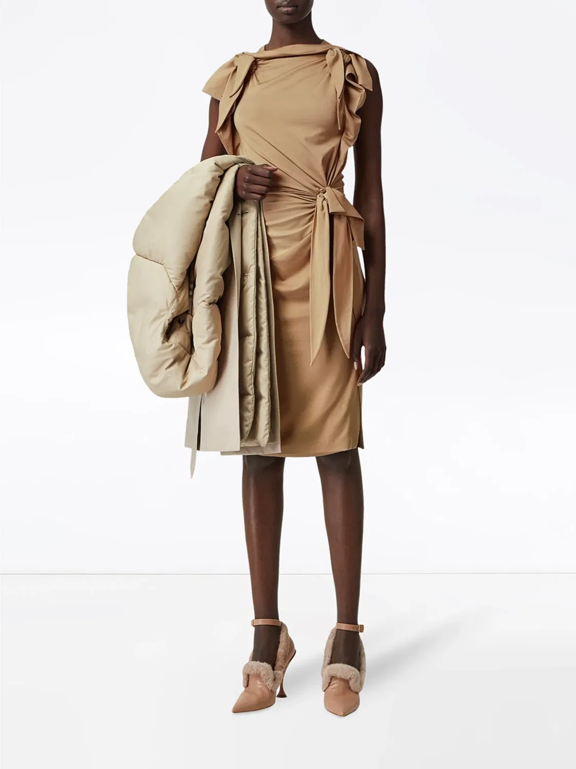 Шелковое джерси‑платье с завязкой Burberry, нейтральный — фото 2