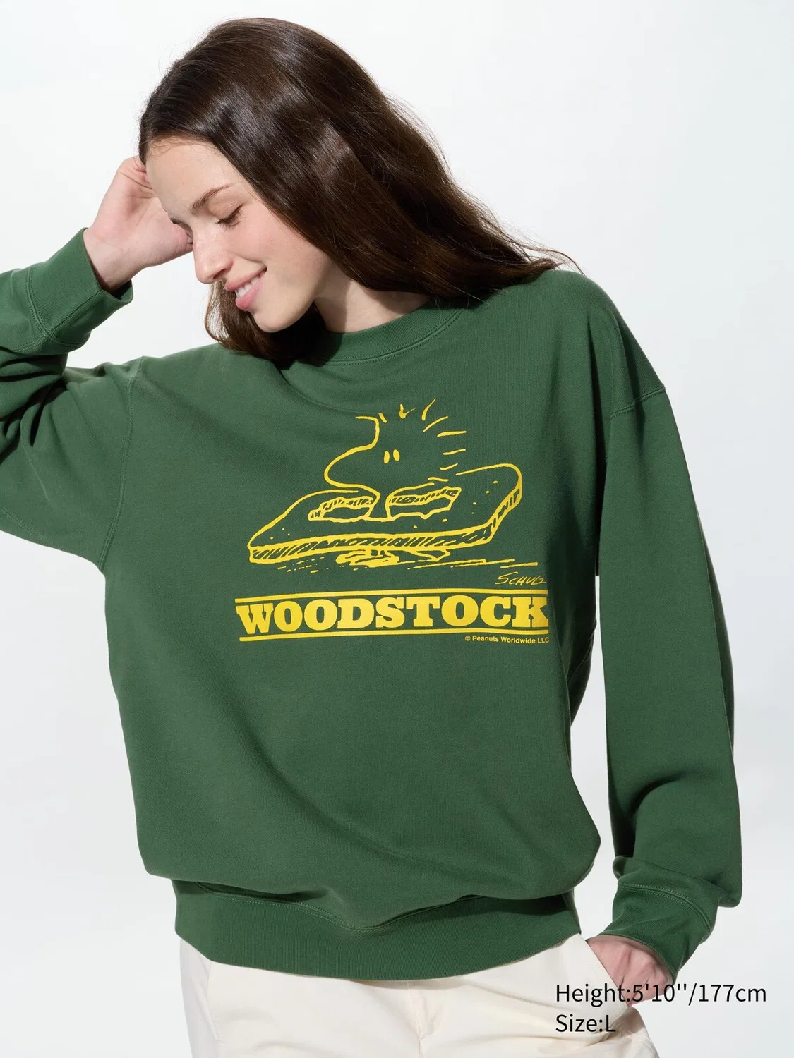 Толстовка Uniqlo, с принтом Peanuts, оливковый — фото 3