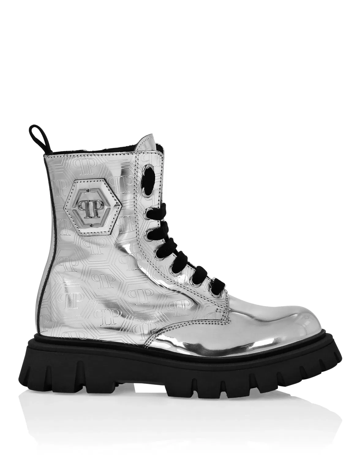 Детские ботинки на шнуровке с логотипом Mid Boots Hexagon Monogram PHILIPP PLEIN, Silver — фото 2