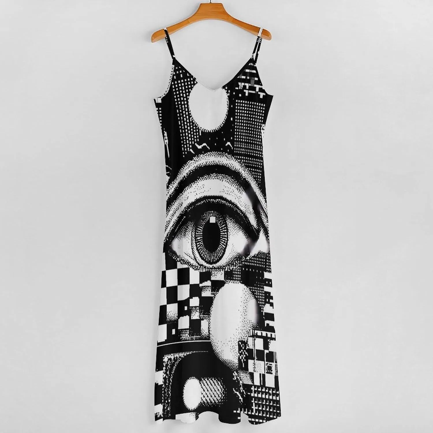 Женское свободное длинное платье на тонких бретелях, Black/White — фото 4
