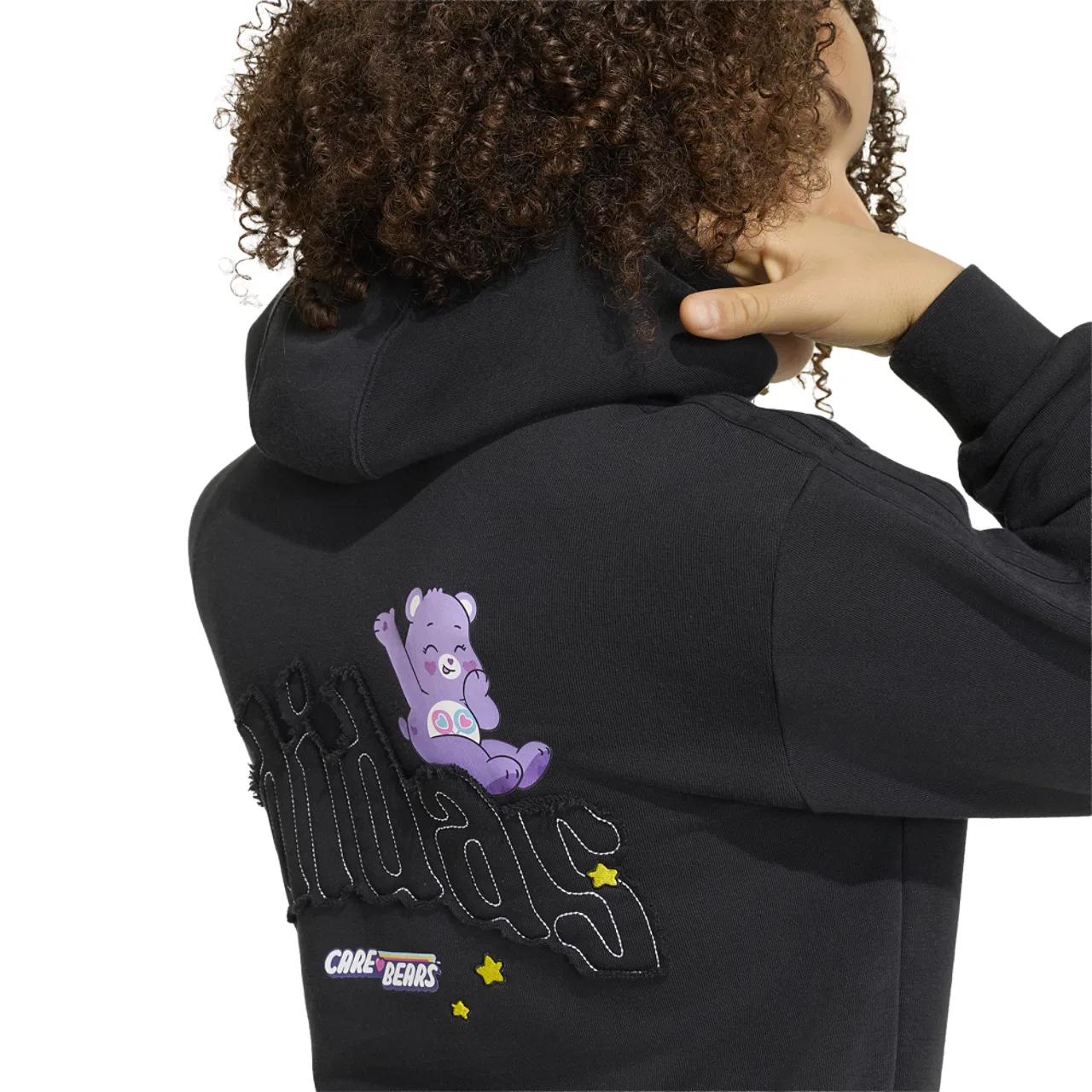Детское худи для девочек с капюшоном, свободного кроя, Care Bears, adidas, Black — фото 4