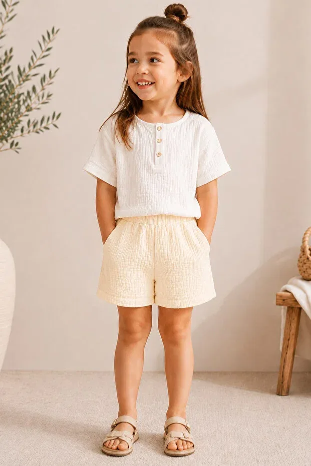 Детские шорты для девочек хлопковые Fh basic kids muslin shorts 100% cotton natural fabric Fh Living, Yellow
