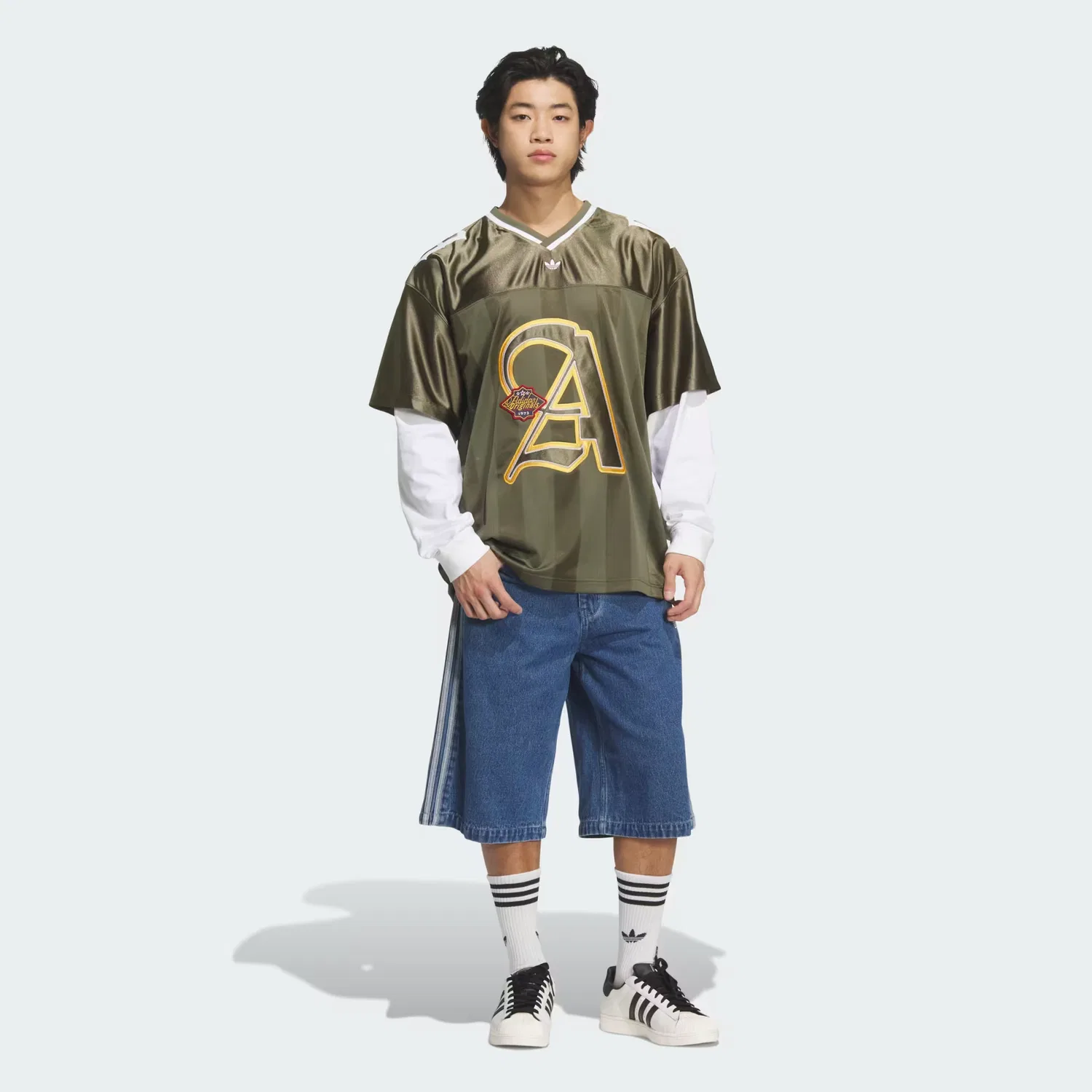 Мужская футболка свободного кроя OG M 2IN1 Jersey Adidas Originals, оливковый — фото 3