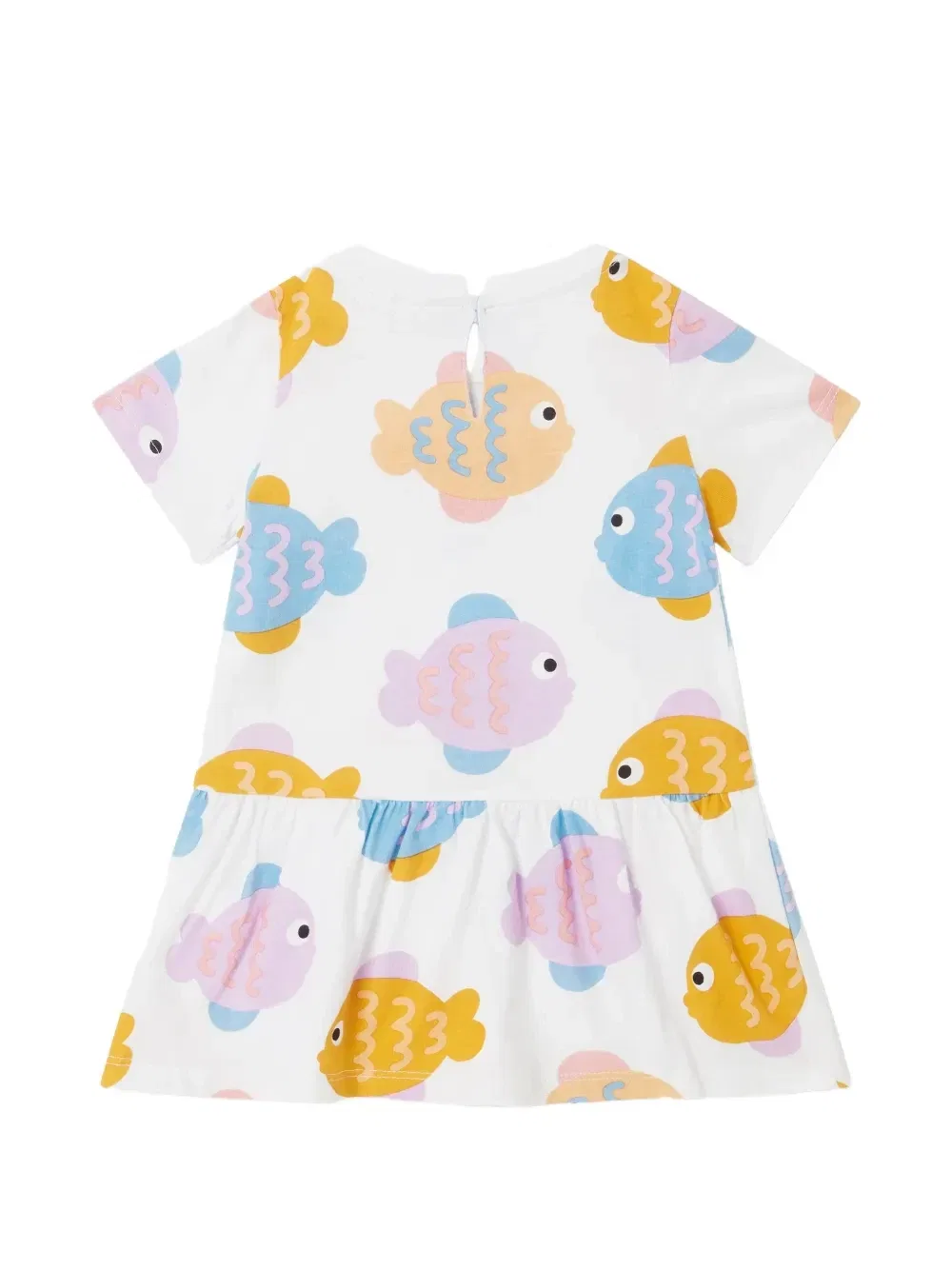 Платье с рыбьим принтом и оборками Stella McCartney Kids, белый