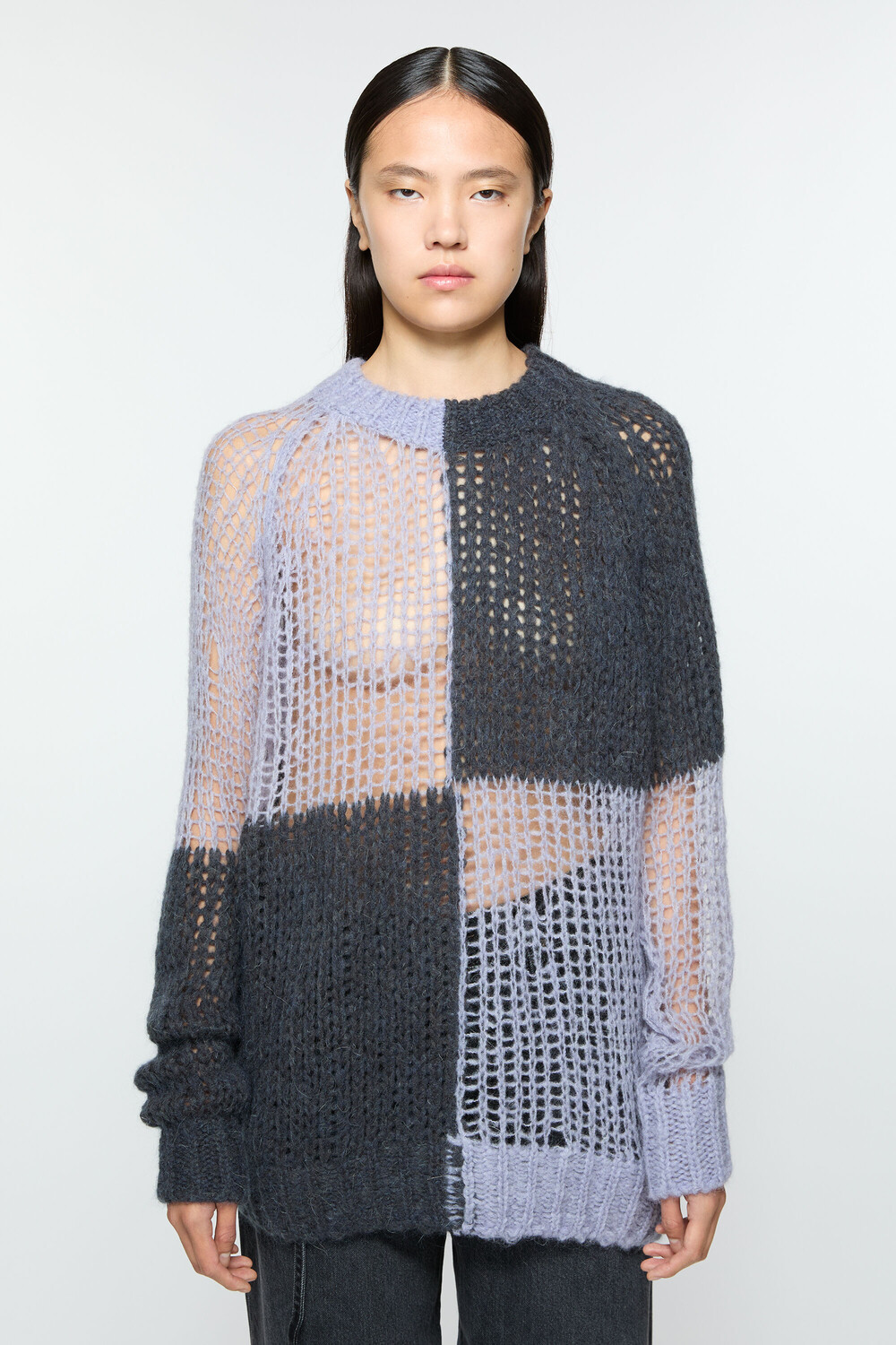 Мохеровый джемпер Acne Studios Loose Knit, фиолетовый/серый — фото 3
