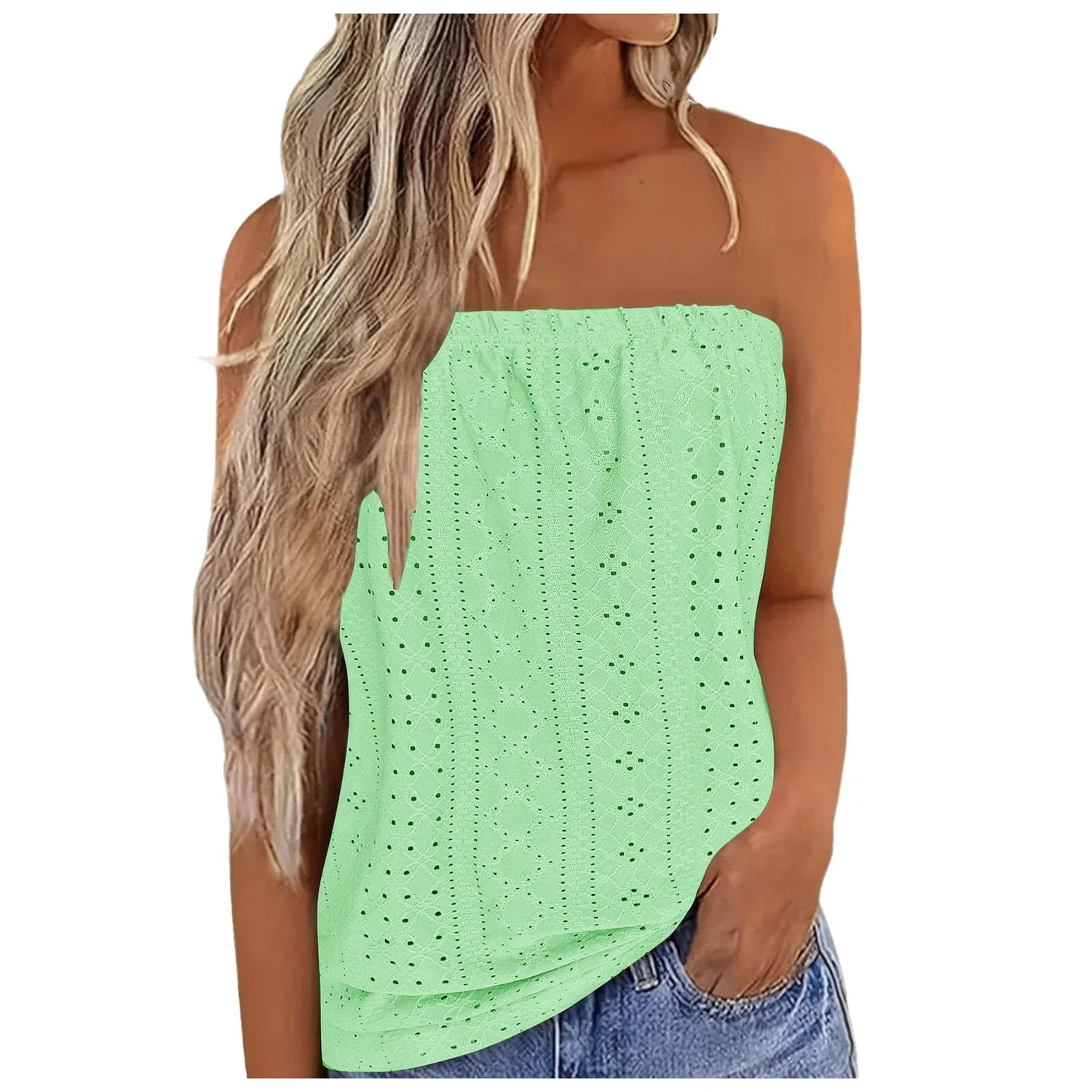 Женский топ без рукавов с перфорированной вышивкой, Mint Green 1