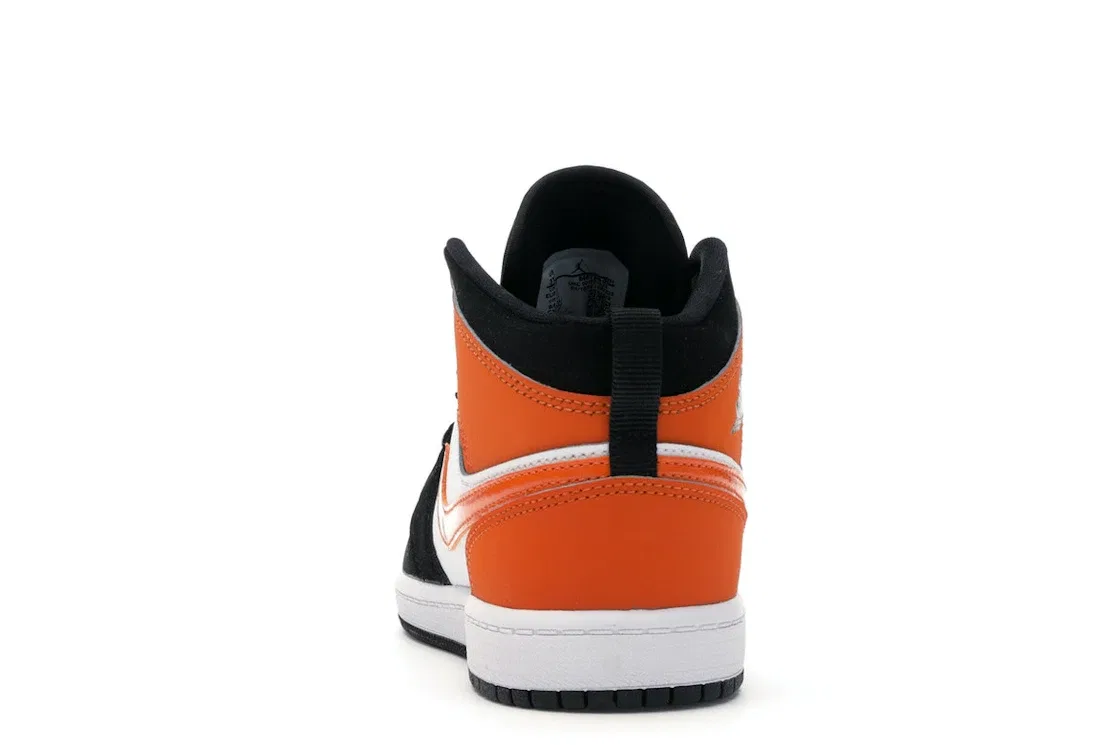 Детские кроссовки из премиальной кожи Jordan 1 Mid Shattered Backboard Jordan, Black/Starfish-Starfish-White — фото 4