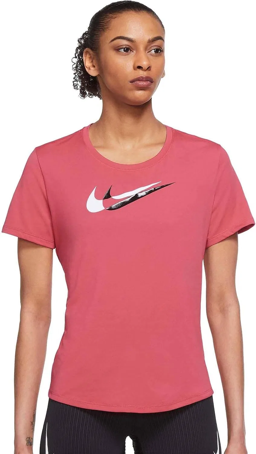 Женская облегающая футболка для бега Swoosh Run Nike, Archaeo Pink/White