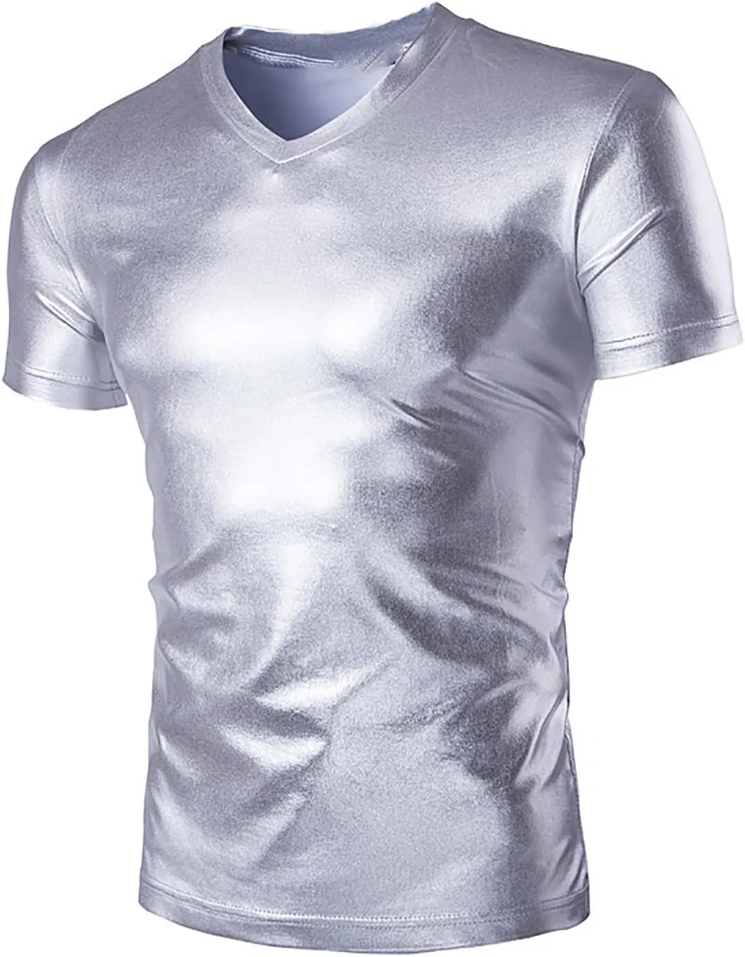 Мужская футболка с V-образным вырезом Metallic Liquid Sparkle, Silver