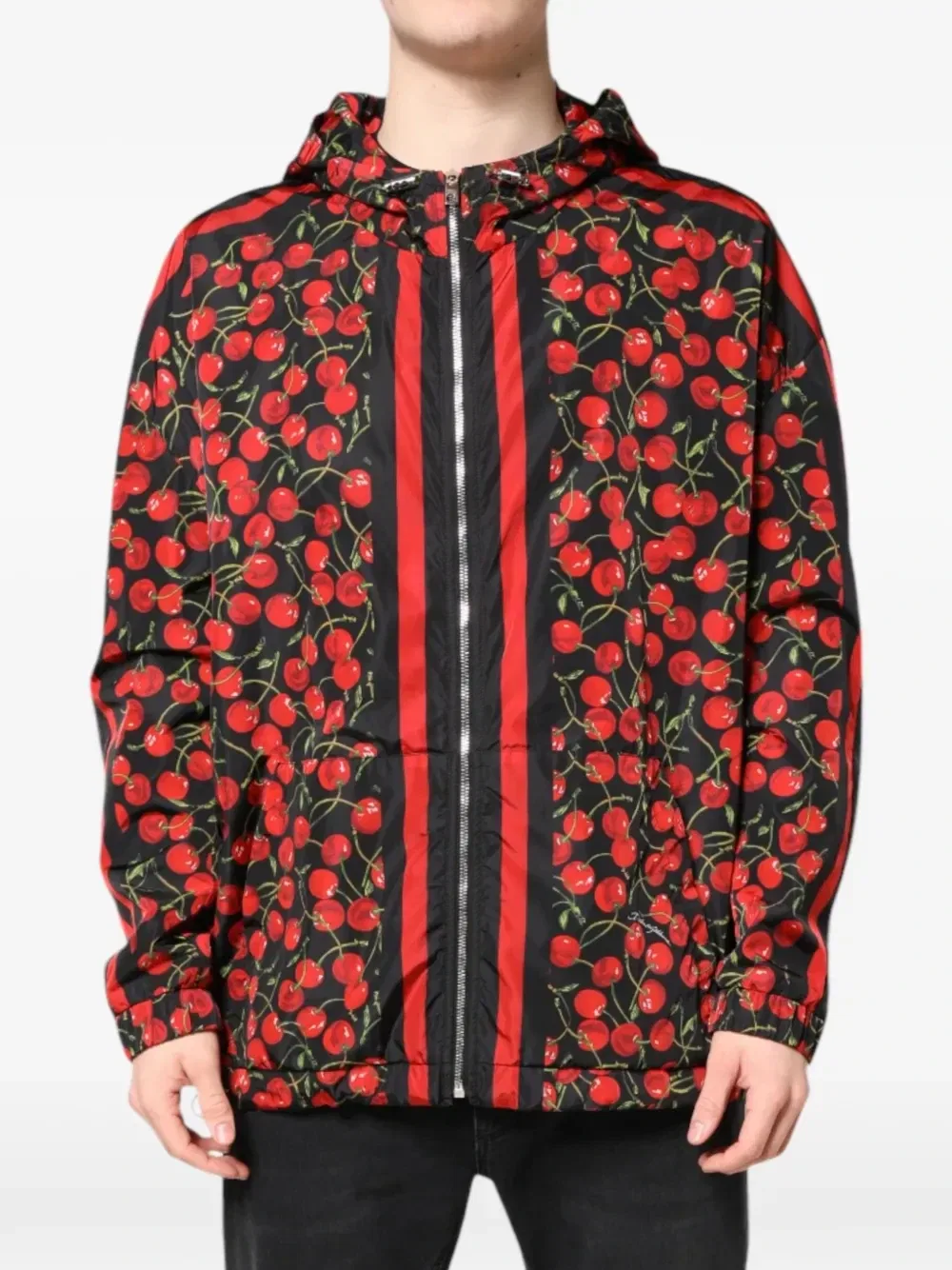 Куртка с капюшоном с вишневым принтом DOLCE & GABBANA, черный