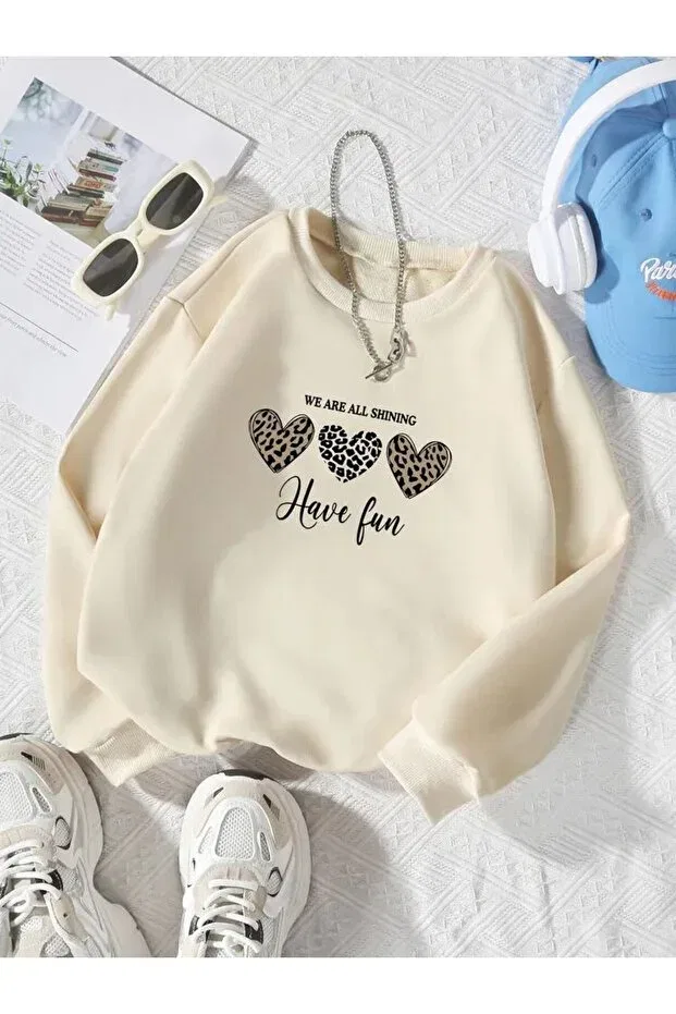 Детские свитшот для девочек с принтом Have Fun printed, Kids, Beige