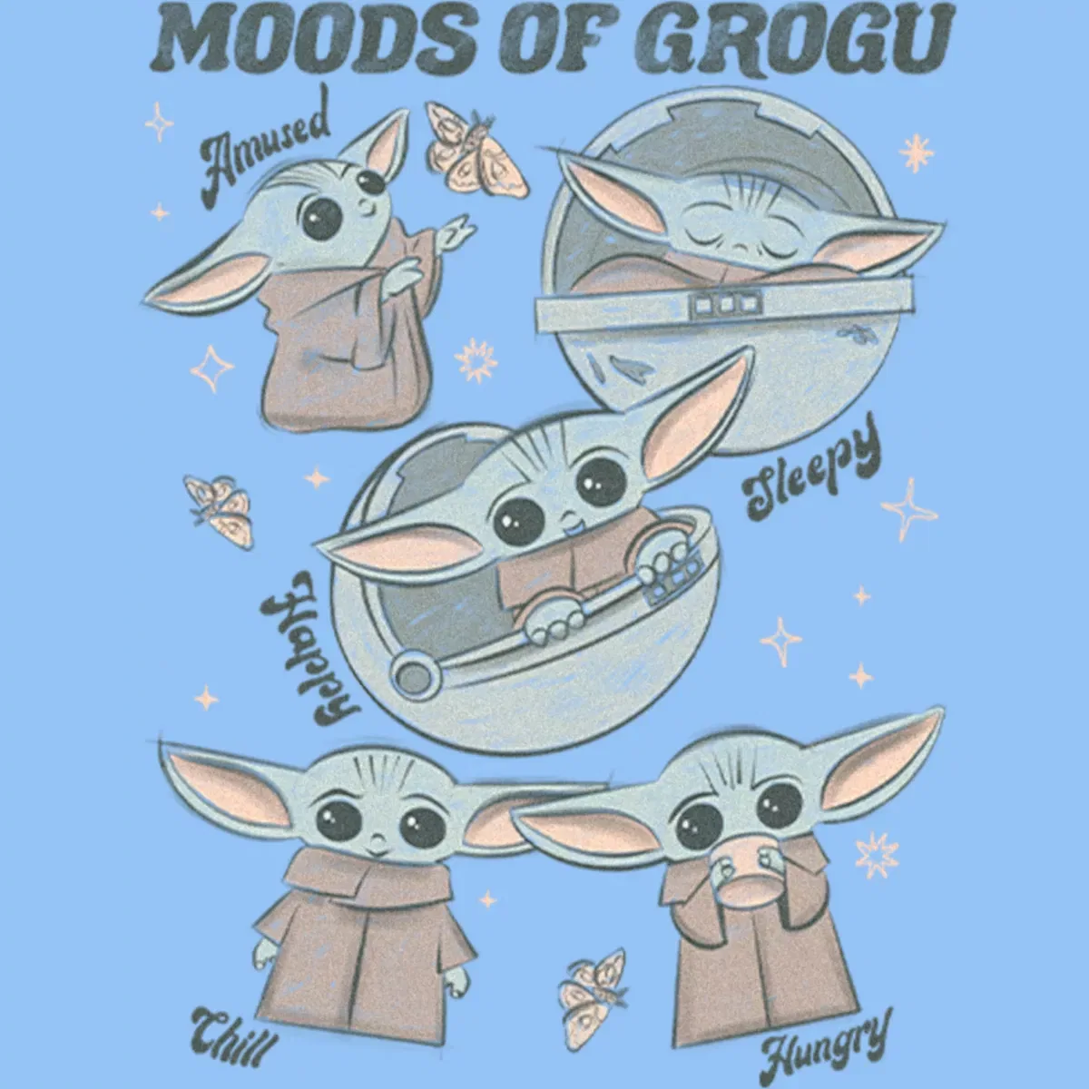 Детская футболка с принтом The Child Moods of Grogu Star Wars, Light Blue — фото 2