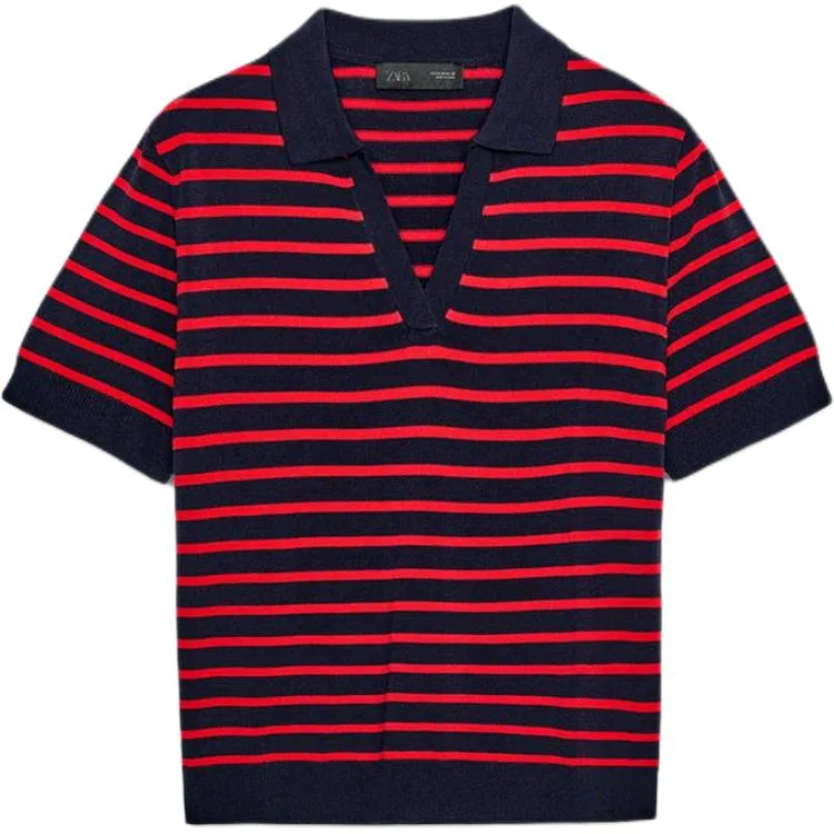 Женское поло с v-образным вырезом в полоску ZARA, Stripes