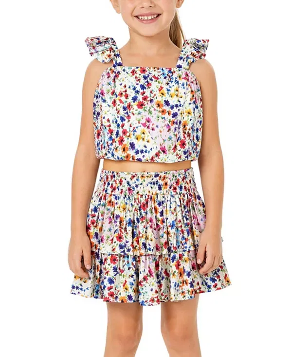 Детский комплект для девочек с принтом Bryn Bubble Top and Smocked Skirt Set Change Of Scenery, Wildflower Patch