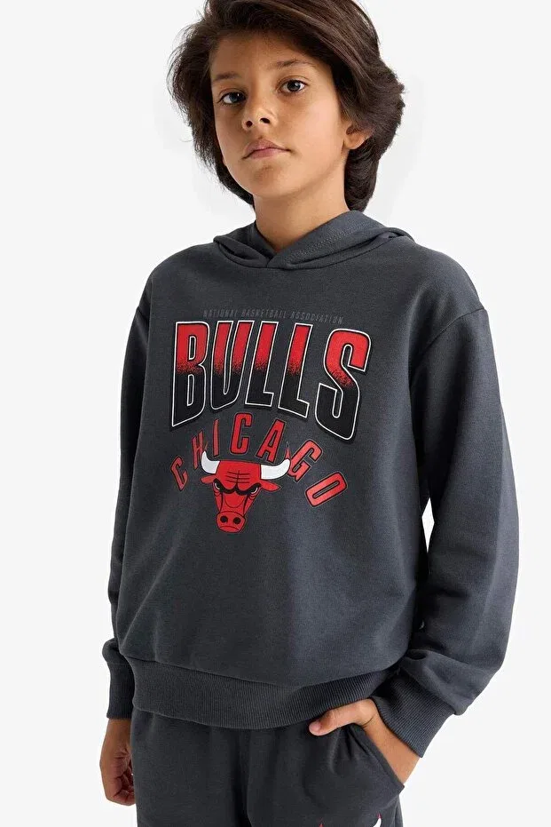 Детское худи с принтом NBA Chicago Bulls Hooded Sweatshirt Defacto, Anthra — фото 3