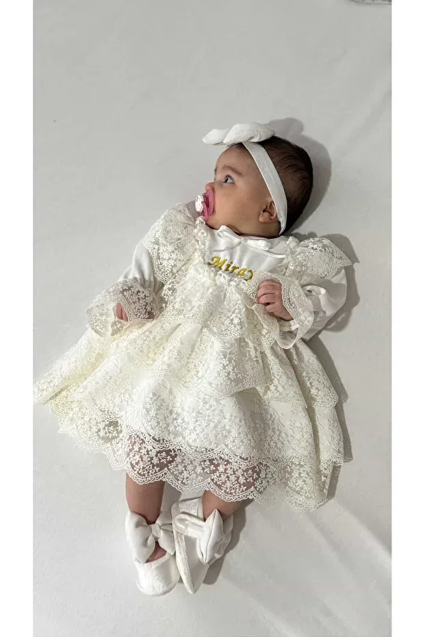 Детское для девочек кружевное платье Lace mevlüt dress Dizaynbyasena, Ecru — фото 2