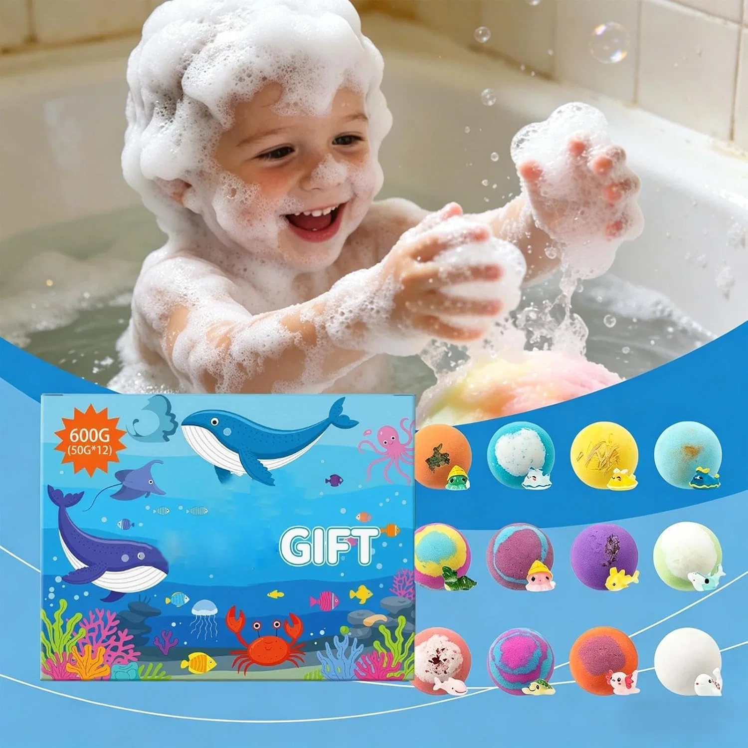 Бомбочки для ванны с игрушкой внутри, 12 шт, Generisch, Blau — фото 2