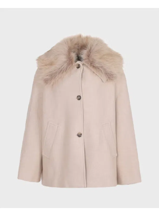Тренч с меховым воротником Zara, абрикосовый