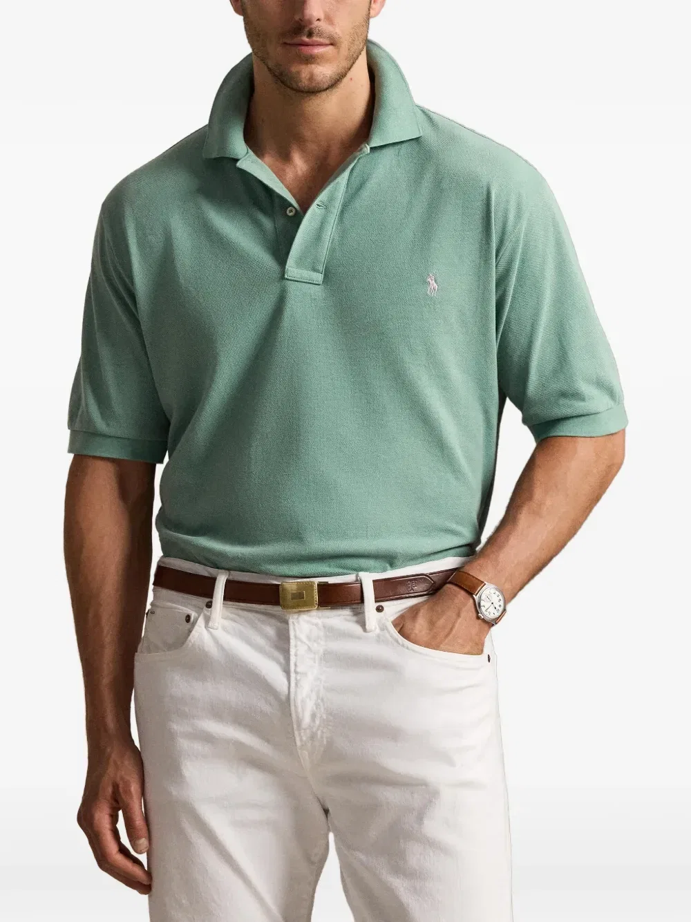 Культовая футболка-поло Iconic Mesh Polo с пони Polo Ralph Lauren, зеленый — фото 3