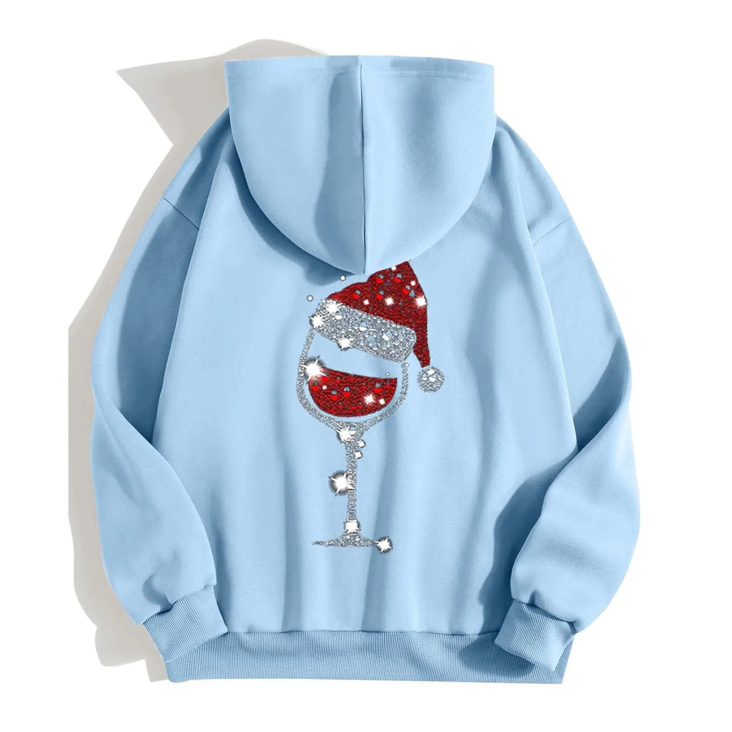 Женское худи с принтом Fashion Christmas Printed Zipper Long Sleeve Pocket Drawstring Casual Sport Hoodie, blu cielo — фото 4