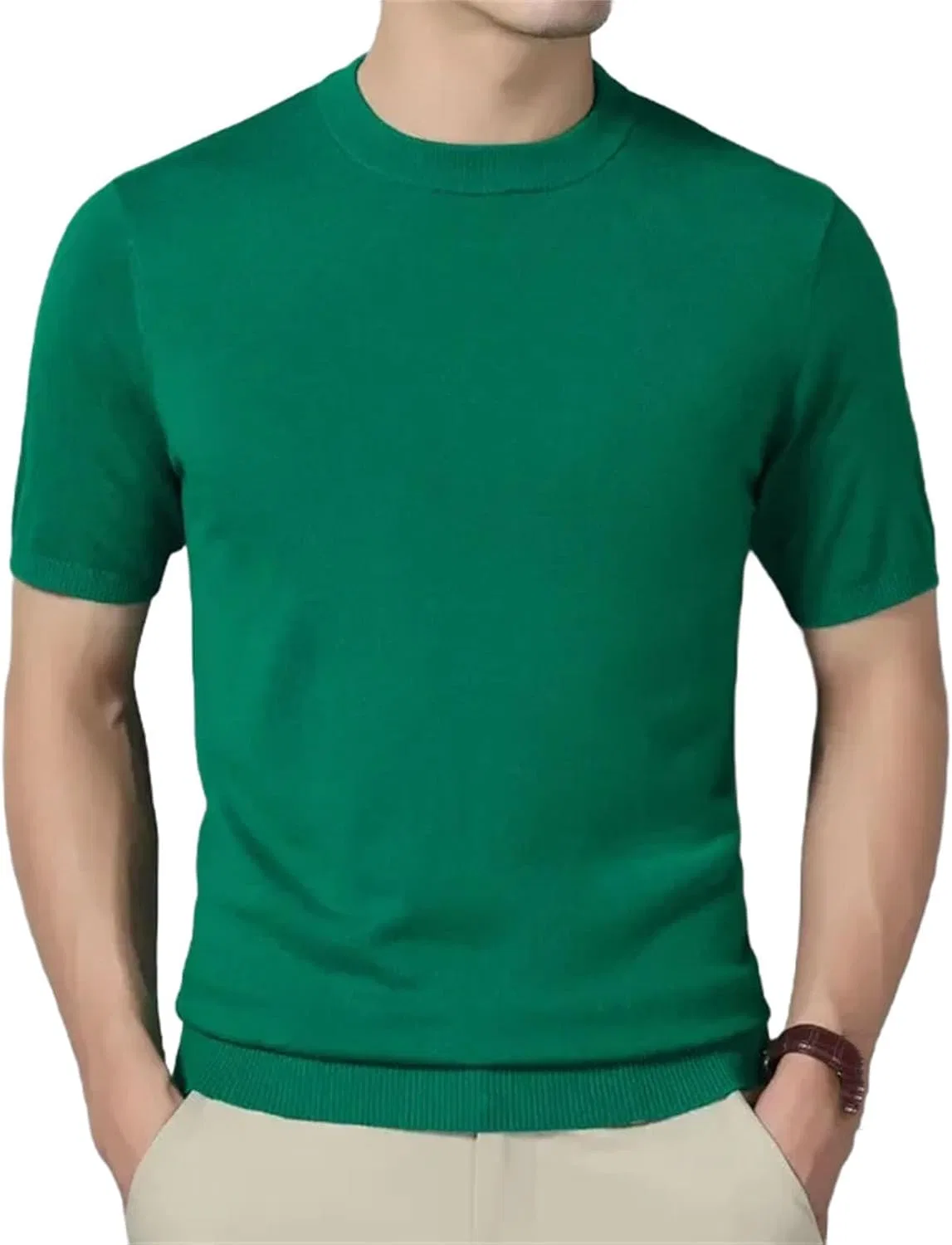 Мужская футболка с круглым вырезом из шерстяной смеси Solid, Green