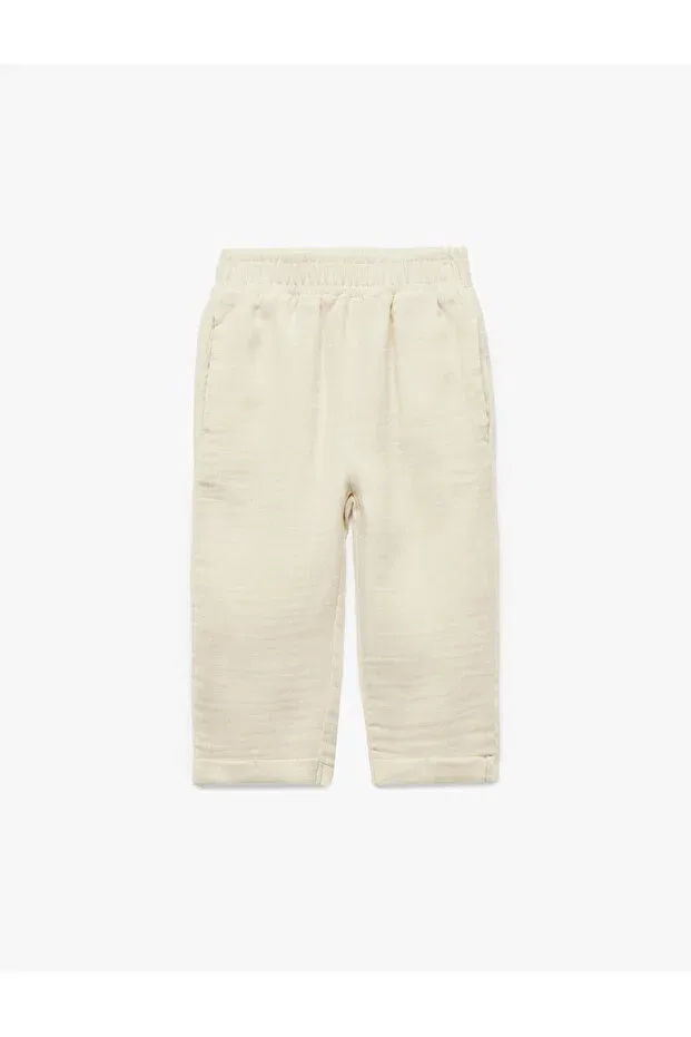 Детские брюки для девочек свободного кроя Cotton Oversize Elastic Waist Trousers Koton, Ecru