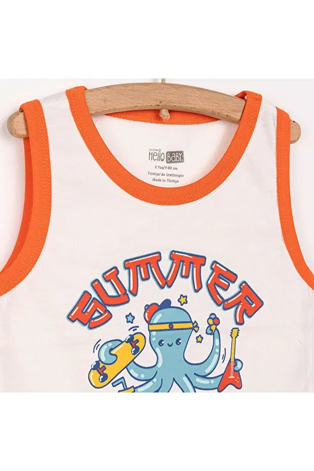 Детская футболка с принтом Hellobaby basic men's octopus printed undershirt tshirt baby boy Ebebek Hello Baby, Ecru — фото 3