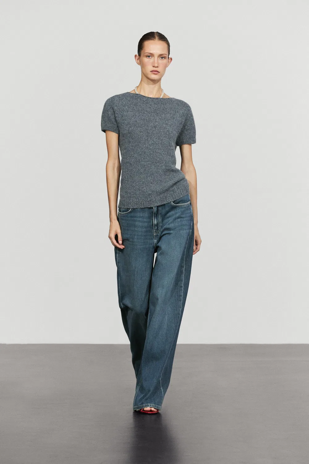Свитер Massimo Dutti Short Sleeve Alpaca Blend Knit, серо-голубой — фото 3