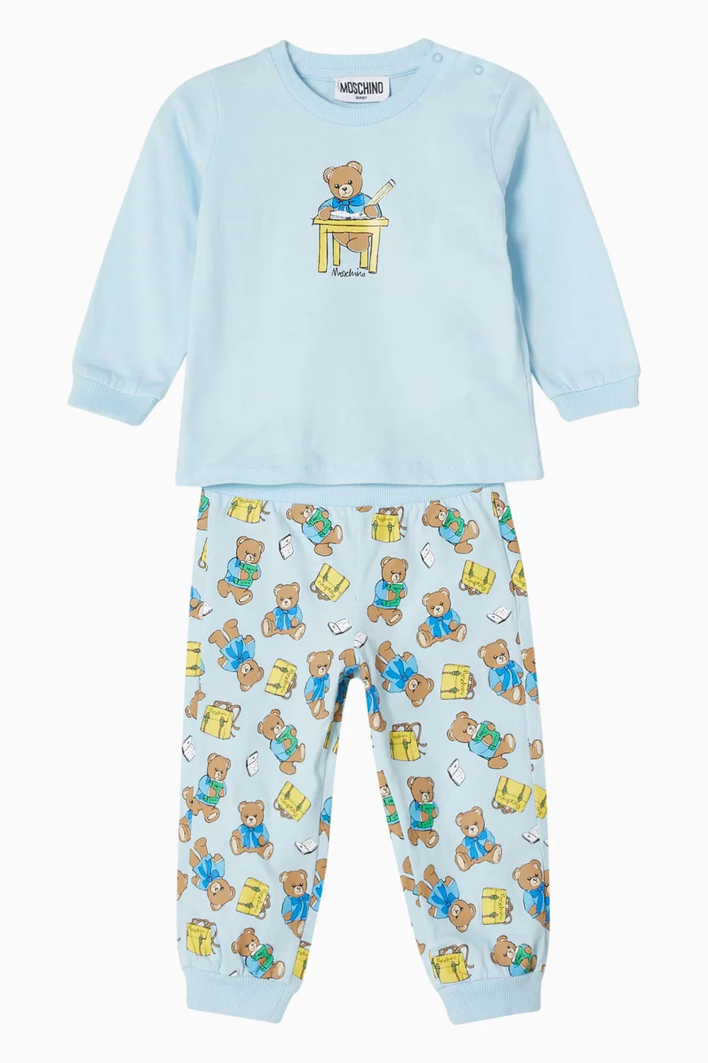 Комплект пижам с принтом медвежонка из хлопка Moschino, синий