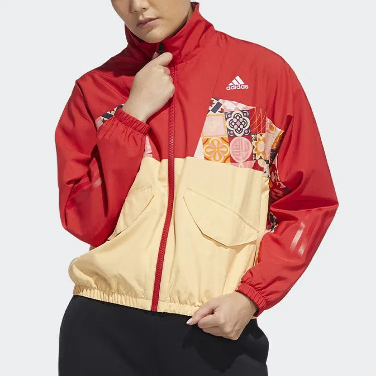Куртка спортивная с цветочным принтом CNY Colorblock Adidas, светло-красный — фото 2