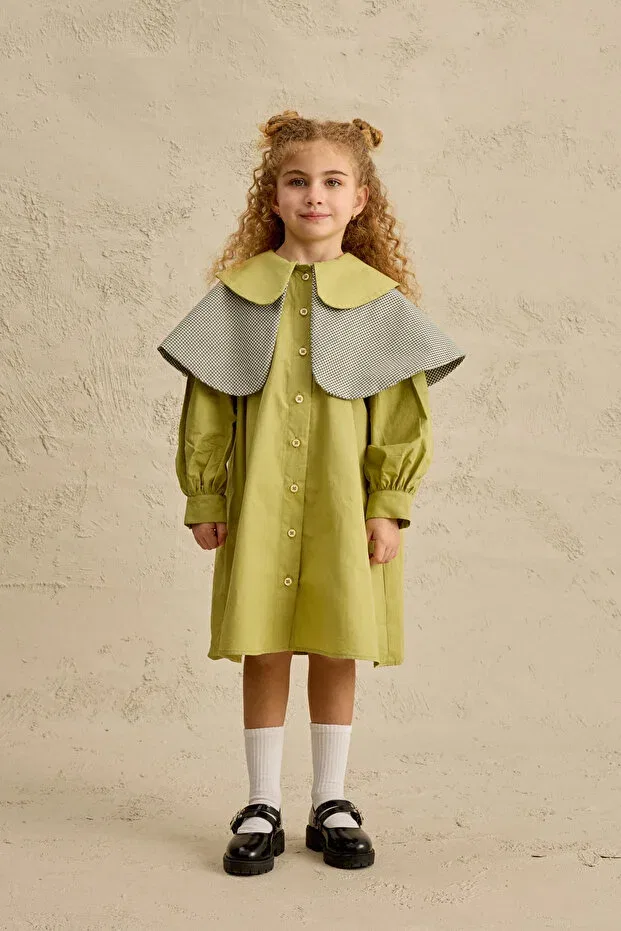 Детское платье для девочек с длинным рукавом Double Gingham Collared Dress Fahhar Kids, Green