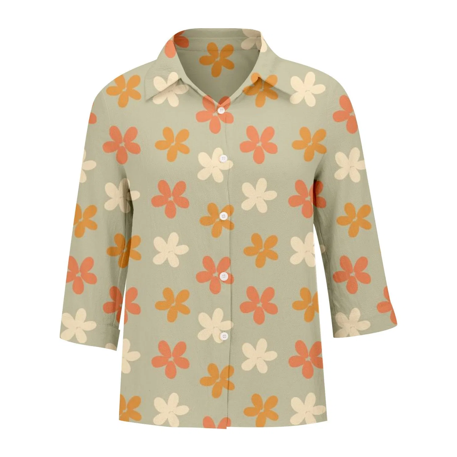 Женская блуза с V-образным вырезом, с принтом в горошек, Classic Polka Dot Collar, Floral-01 — фото 3