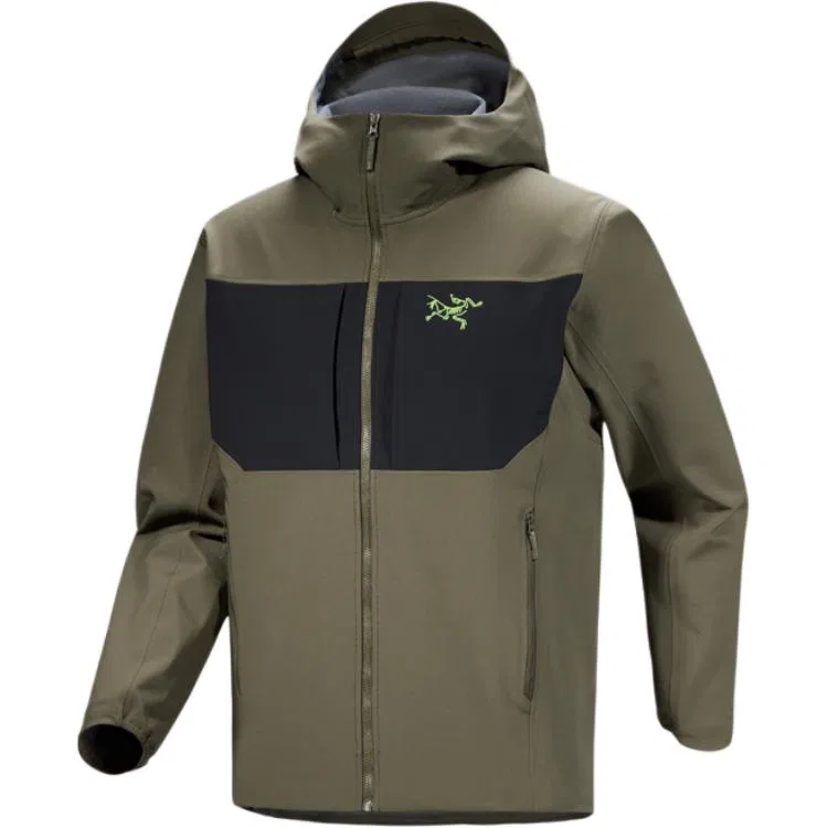 Мужская софтшелл куртка с длинным рукавом Arcteryx, Black/Vintage Green/Ivy Green/Spotlight
