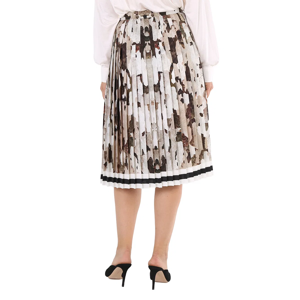 Юбка плиссированная с камуфляжным принтом и полосами Ladies Camouflage Print And Stripes Pleated Skirt Burberry, Honey Ip Pattern — фото 4