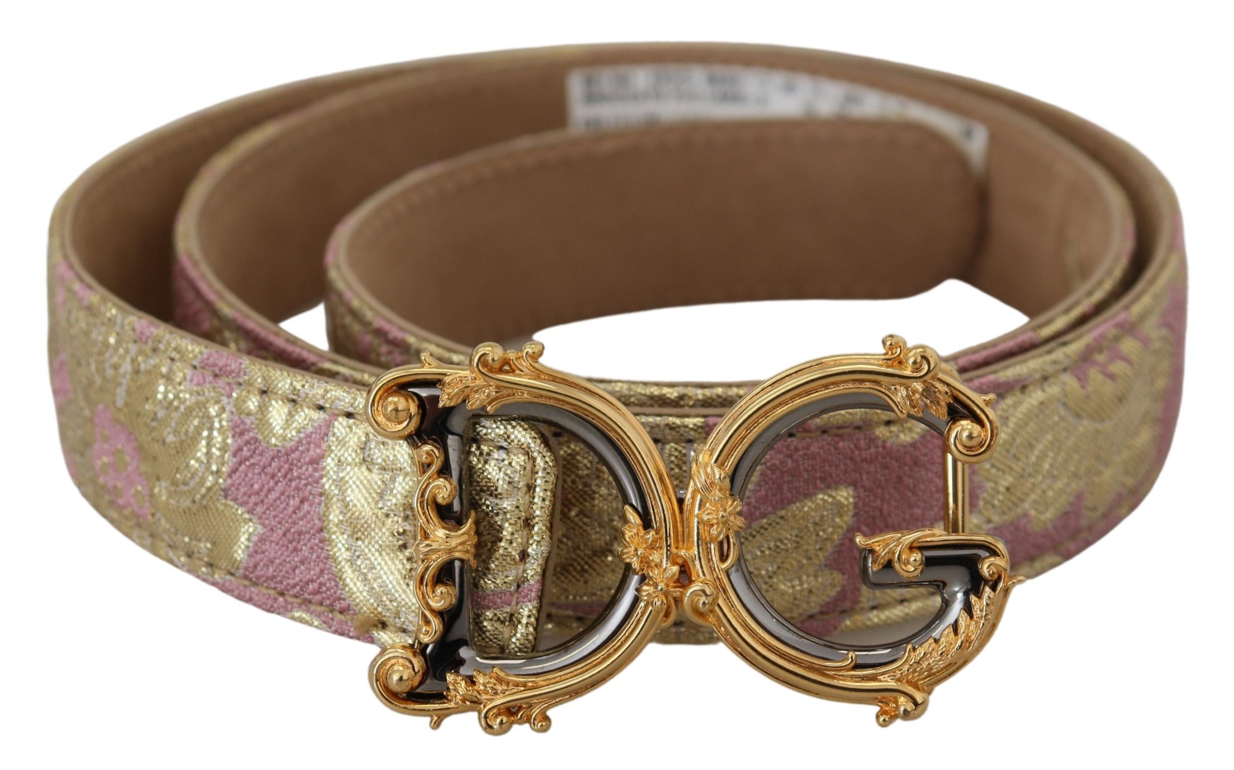 

Ремень с пряжкой из розового жаккарда и логотипом DG с золотым металлом Dolce & Gabbana
