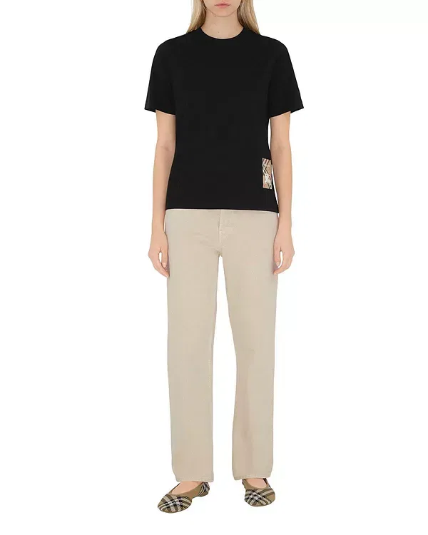 Женская футболка с принтом Check Label Cotton T-Shirt Burberry, черный