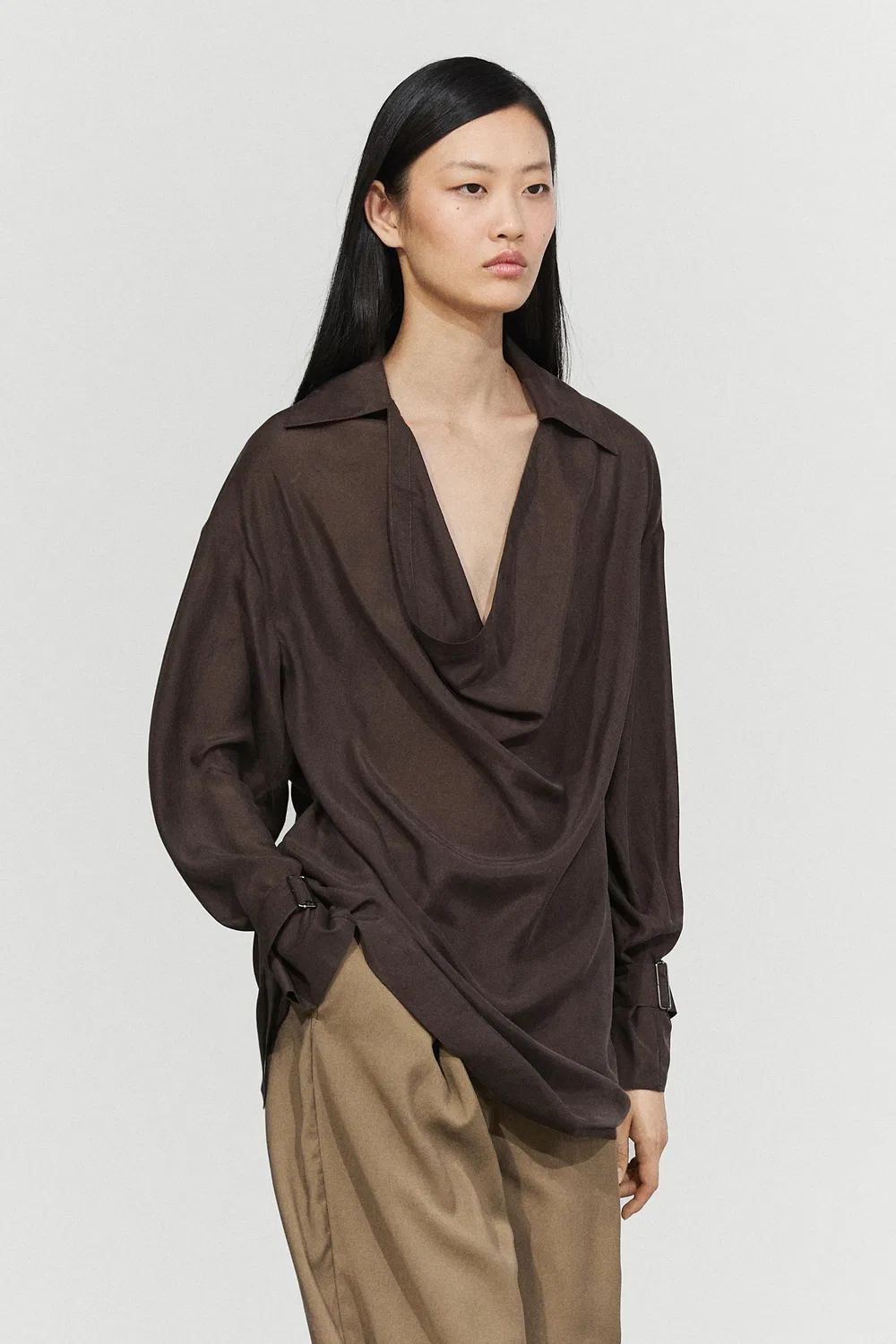 Рубашка Massimo Dutti, свободная, коричневая — фото 2