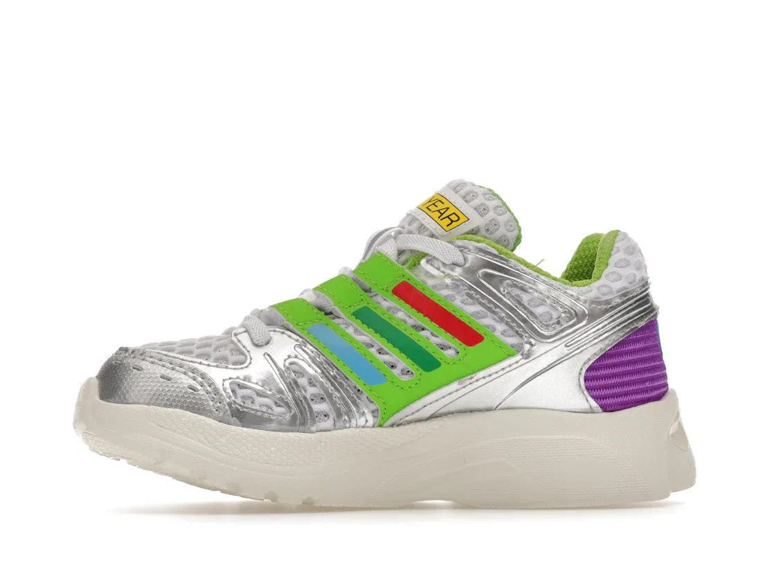 Детские кроссовки для мальчиков с дизайном Buzz Lightyear Adidas Adistar Control 5, Cloud White/Solar Slime/Silver Metallic — фото 3