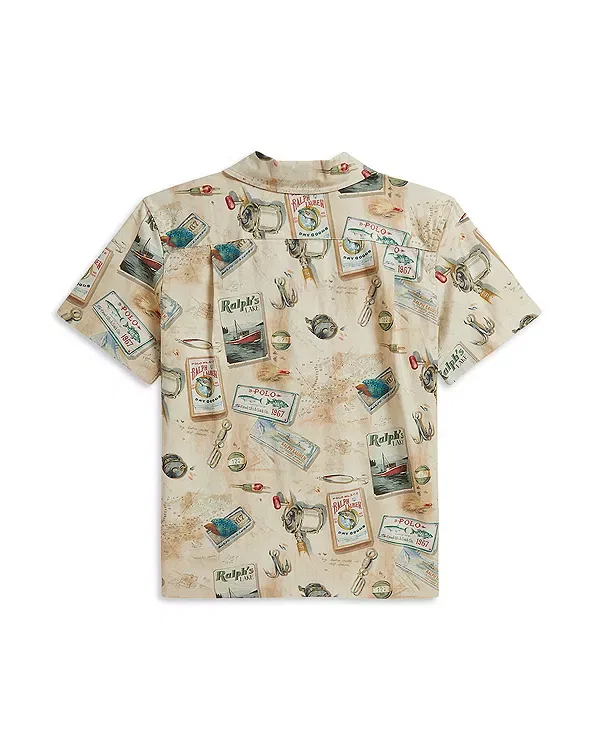 Мальчиковая классическая рубашка с принтом Fishing Print Stretch Chino Camp Shirt Ralph Lauren, мультиколор — фото 2