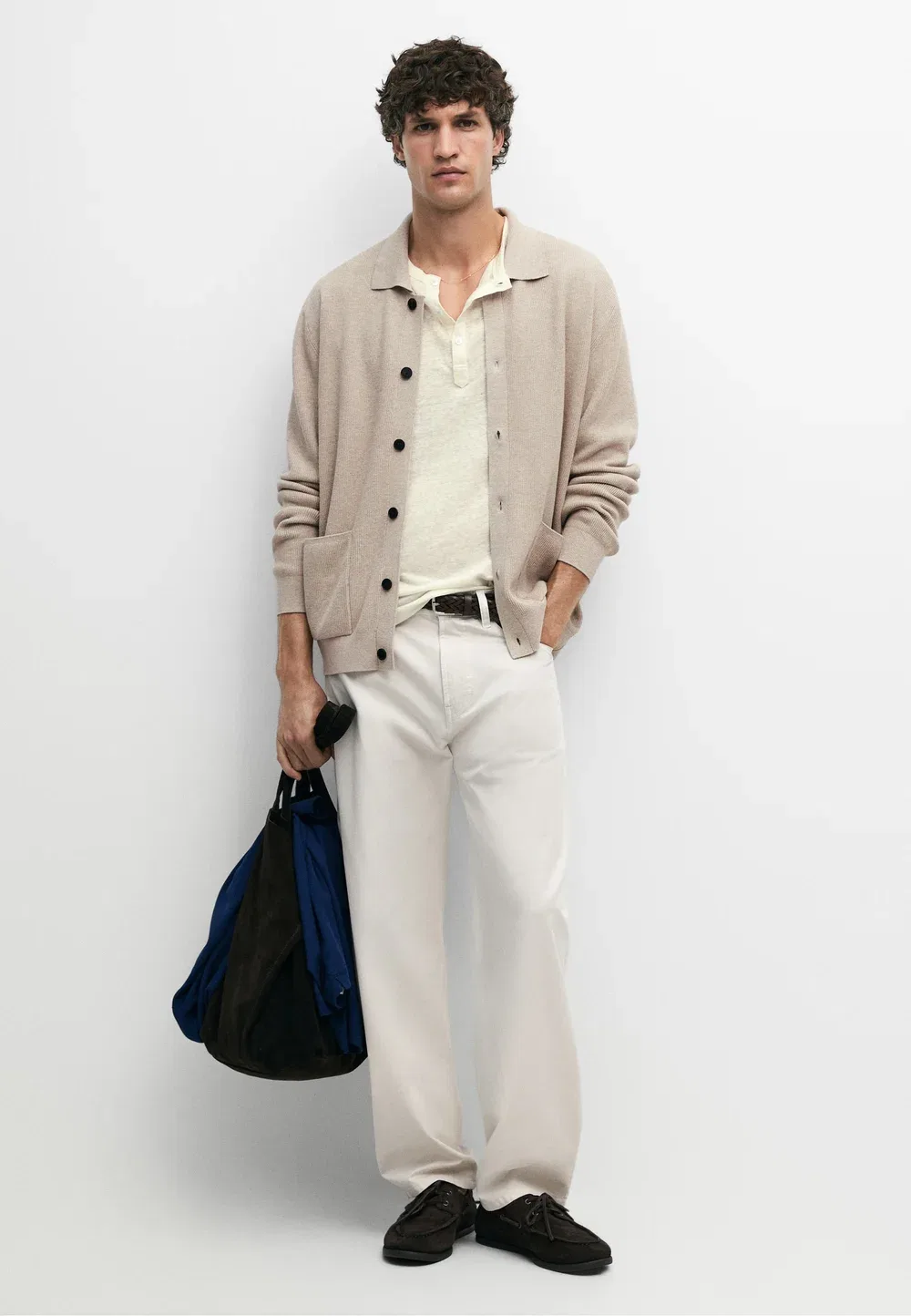 Кардиган из 100% хлопка с карманом - кардиган Massimo Dutti, Beige — фото 2
