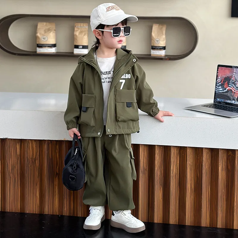 Детский спортивный комплект из худи и брюк с капюшоном, Army Green Two-Piece Set, MADALLO, Army Green — фото 4