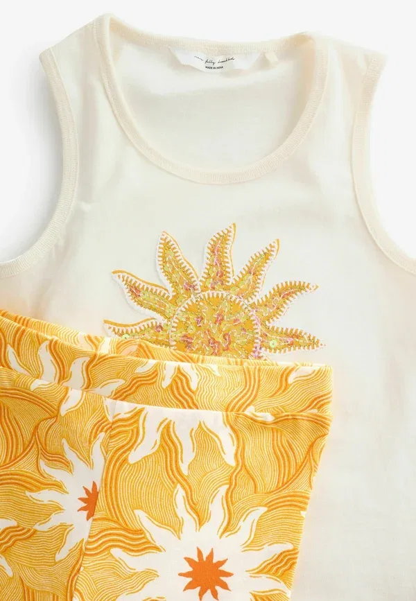 Комплект топ и леггинсы 100% хлопок Regular fit Never Fully Dressed, Yellow White Sun, белый/желтый — фото 3