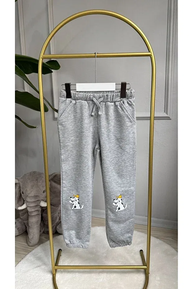 Детские спортивные штаны для девочек с принтом Children'S sweatpants with gray dog figure Onedeep, Gray