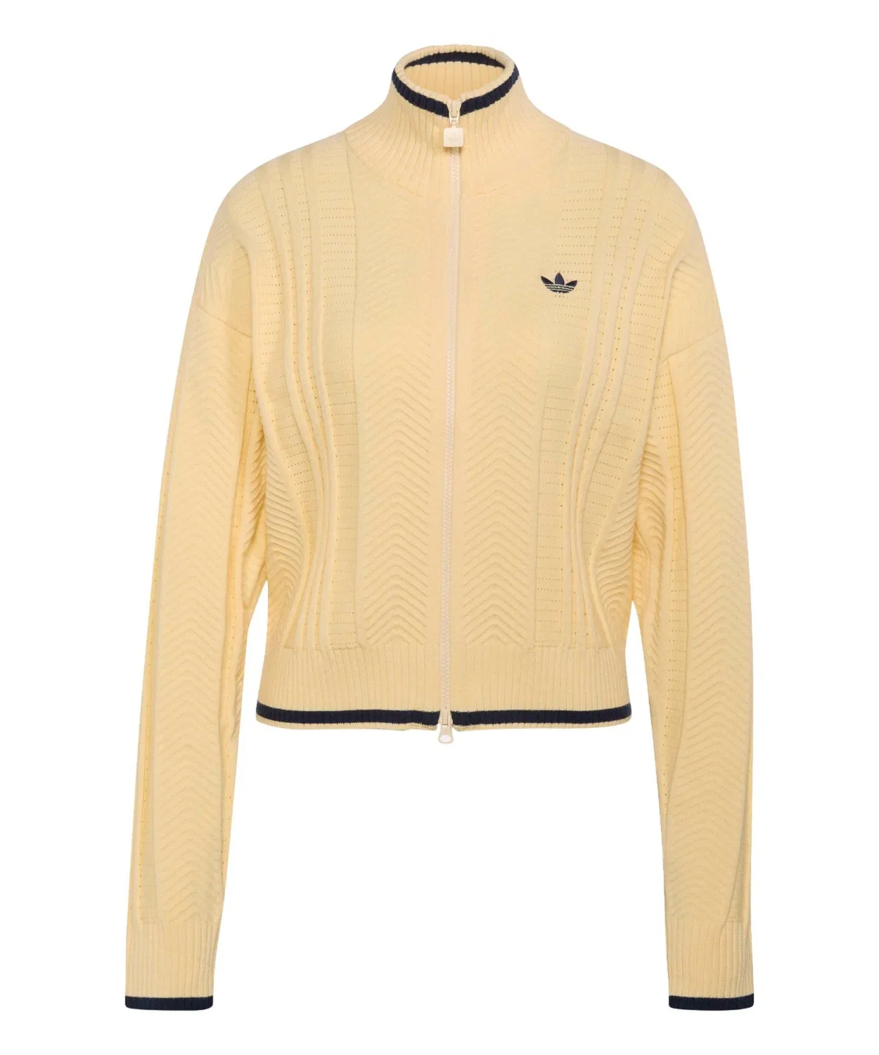 Женский свитшот с воротником и длинным рукавом, свободного кроя, модель Cable Knit Firebird Track Top Adidas, Yellow — фото 3